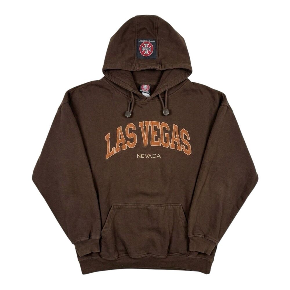 Vintage West Coast Choppers Hoodie Mens L Brown Las Vegas Spellout Jesse James